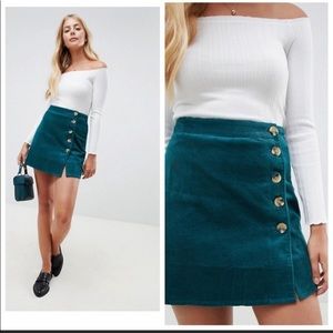 ASOS Teal Green Corduroy Button Down Wrap Skirt